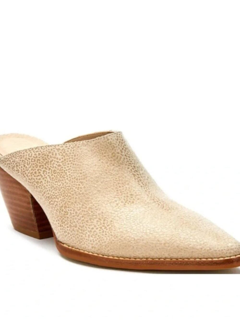 Matisse Cammy Pointed Toe Heeled Mules Beige Lizard Fawn Embossed Leather Sz 9.5